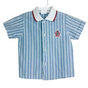 Vintage 90s Paul Scott Button Up Stripe Blue Polo Shirt Boys - 4 4T